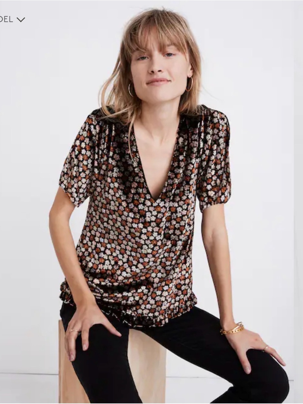 Madewell Floral Velvet Tulip Sleeve Blouse